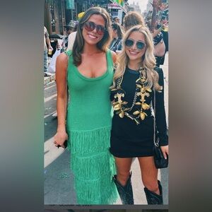 Green Sleeveless Fringe Dress